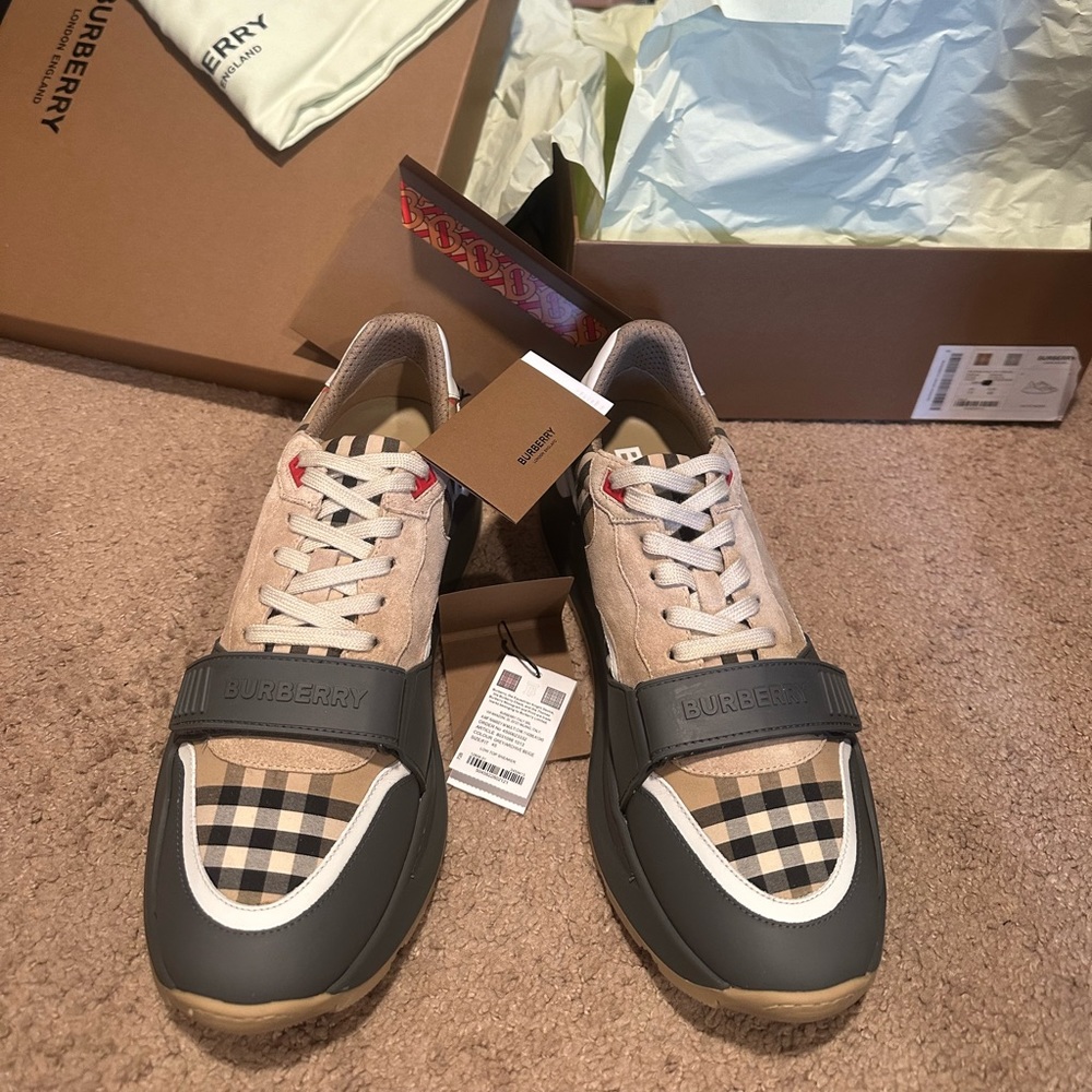 Burberry check, suede and leather sneakers